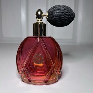 Vtg French Art Deco Molded Glass Perfume Atomizer Bottle Red Orange